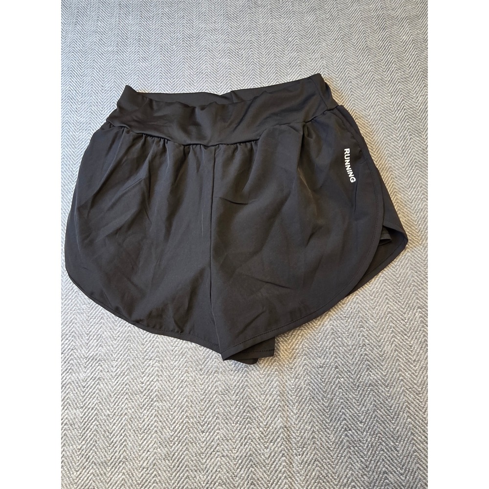 SHEIN Running Shorts Womens 8/10 Black Double Layer Built-in Liner Athleisure